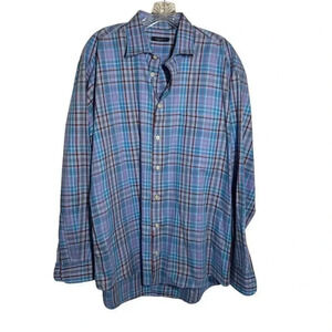 BURBERRY mens Size Large Button Front Shirt Blue plaid long sleeve